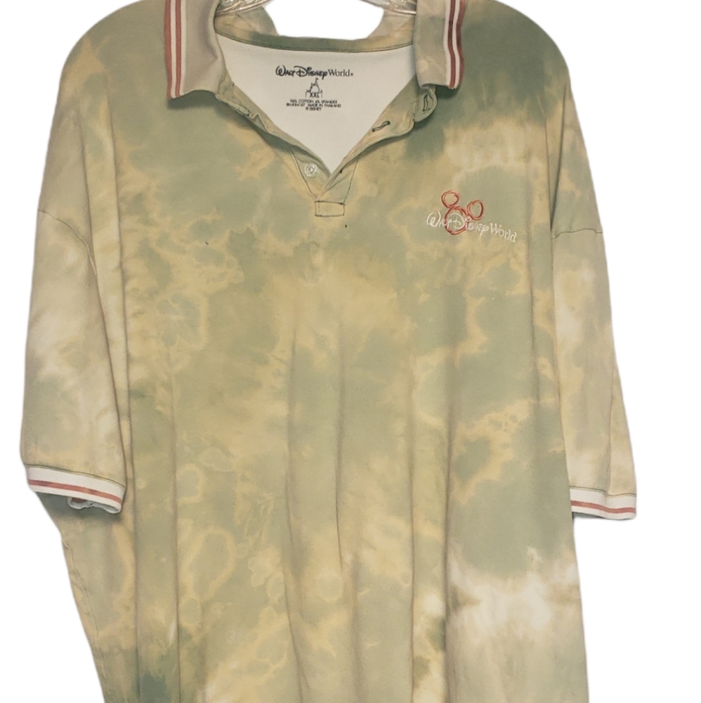 Men's Walt Disney World Bleach Dyed Yellow Golf Polo Shirt XXL